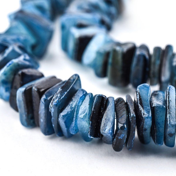 150 Azul Blue Square Cut Natural Shell Heishi Beads 8mm: Chips Shaped Beads Genuine Shell Beads Blue Shell Beads Small Shell Beads