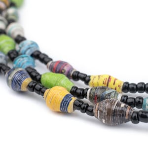 100 Beach Recycled Paper Beads from Uganda Extra Small: Small Ugandan Beads Boho Paper Beads 6mm Paper Beads Bicone Shaped Beads