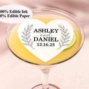 Edible Wedding Drink Toppers/Edible Cocktail Toppers for Wedding Party Decor/Save The Date/Personalized Wreath Wedding Toppers/Cake Toppers