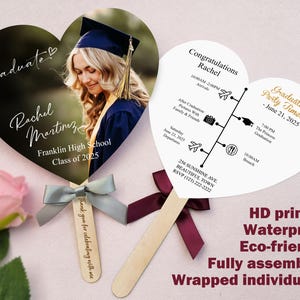 Class of 2025 Personalized Fans with Timeline, Custom Handheld Photo Fans, Graduation Fans Party Favors, 2025 Graduation Day Favor for Guest