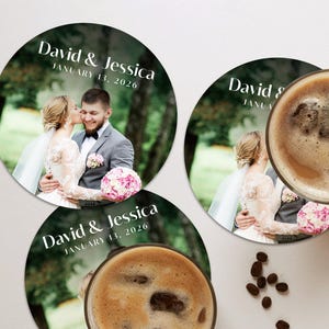 Save The Date Coasters with QR Code, Custom Wedding Photo Coaster, Personalized Wedding Drinks Coaster, Wedding Reception Favor, Party Decor