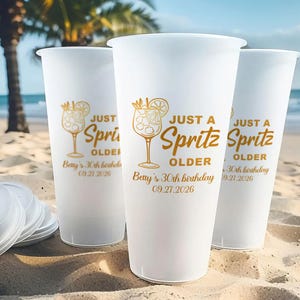 Just A Spritz Older Cups/Custom Birthday Frosted Cup/Birthday Frosted Drinkware/Aperol Spritz Themed Birthday Celebration/Custom Plastic Cup
