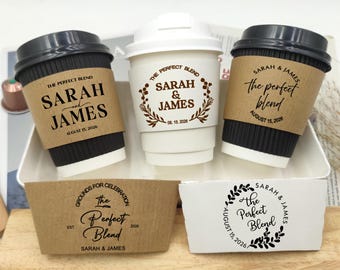 Custom Printed Coffee Sleeves for Weddings, Personalized The Perfect Blend Wedding Coffee Paper Cup Sleeves, Wedding Engagement Party Decor