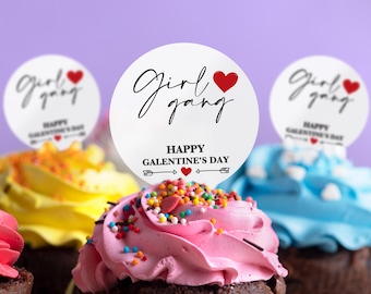 Adorno comestible para bebidas personalizado para el Día de Galentine, adornos para cócteles de chicas, adornos comestibles para cupcakes de San Valentín, decoraciones para fiestas