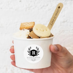8 Ounce Ice Cream Cup for Wedding Party Monogrammed Ice Cream Cups with Wooden Spoon Custom Wedding Serving Bowl Love Is Sweet Free Shipping