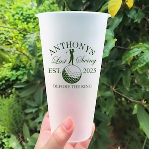 Personalized Bachelor Party Cups/Golf Bachelor Party Drink Cups/Last Swing Before The Ring/Golf Frosted Plastic Cups/Bach Weekend Decoration