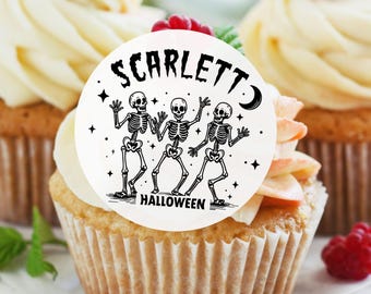 Custom EDIBLE Cupcake Toppers for Halloween Personalized Cupcake and Cookie Toppers Halloween Party Decor Halloween Skull Wafer Paper Topper