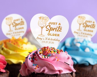 Edible Birthday Cupcake Topper, Personalized Birthday Cake Topper, Just A Spritz Older, Birthday Party Cocktail Drinks Topper, Aperol Spritz