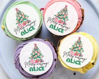 Personalized Edible Drink Toppers, Christmas Cupcake Toppers, Merry Mahjong Theme, Game Night Party Favors, Wafer Paper Cocktail Decorations