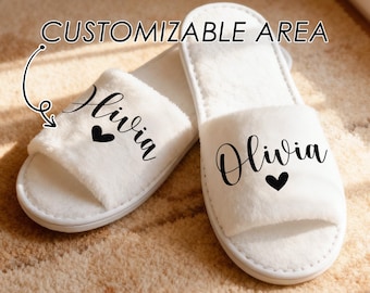 Personalized Bridesmaid Fluffy Slippers, Custom Bridal Party Gifts
