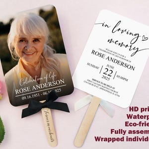 FULL-ASSEMBLED Funeral Memorial Fans Church Fans Funeral Fan In Loving Memory Program Celebration of life Printed Photo Fan Double-sided Fan