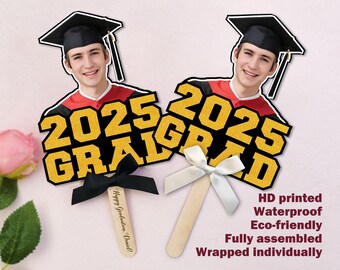 Ventagli di laurea personalizzati, volto di laureato su un bastoncino, modello di testa di laurea/ventaglio con volto di laureato, ventagli con testa della classe del 2025, ventagli con foto di laurea
