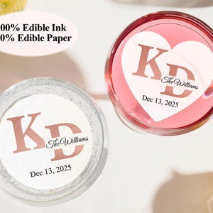 EDIBLE Circle Wedding Drink Topper Initials/Monogram/Cocktail Topper/Custom Edible Drink Topper/Wedding Party Favors for Cocktail Decoration