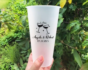 Personalized Wedding Favor Cups/Wedding Party Cocktail Frosted Cups/Shatterproof Frosted Cups/Wedding Monogram Toast Cup/Bulk Wedding Favors