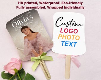 Abanicos con logotipo personalizado y foto, regalo de fiesta, abanicos con logotipo comercial impreso a doble cara, abanicos con foto personalizados al por mayor, abanicos de paleta con lazo, regalos personalizados