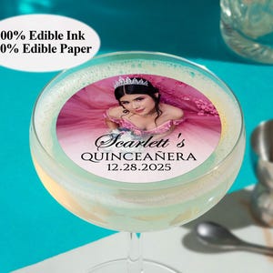 EDIBLE Photo Quinceanera Cocktail Toppers/Mis Quince Anos Favor Drink Toppers/Wafer Drink topper/Birthday Party Decor/Edible Cupcake Topper
