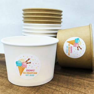 Custom Ice Cream Shop Cups - Birthday Party Decor - Food Marketing Cups with Wooden Spoon - Summer Birthday Ice Cream Cups - 8Oz Paper Cup