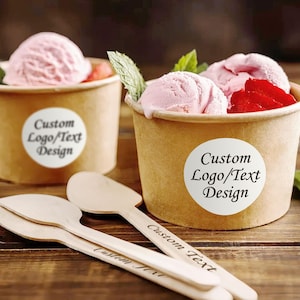 Custom White Ice Cream Cup with Spoon/Bulk Disposable Ice Cream Cups/Summer Ice Cream Party Decor/Ice Cream Theme Party/Kids Birthday Party