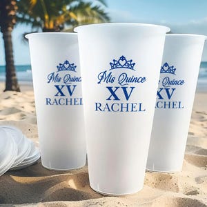Bulk Custom Quinceañera Frosted Cup Favors/Quinceanera Party Plastic Cups/Mis Quince Frosted Cup/Personalized Quince Party Cups/Birthday Cup