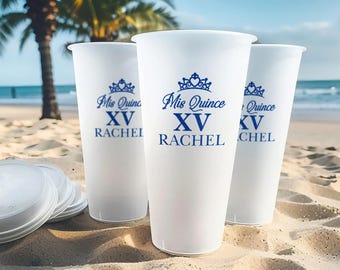 Bulk Custom Quinceañera Frosted Cup Favors/Quinceanera Party Plastic Cups/Mis Quince Frosted Cup/Personalized Quince Party Cups/Birthday Cup