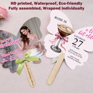 Espresso Martini Birthday Fans/Custom Birthday Photo Fans/Personalized Birthday Fans/21st Birthday Paddle Fan with Bow/Birthday Party Favor