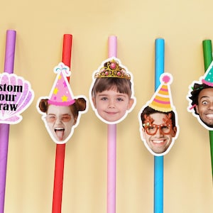 Personalized Face Straws, Birthday Decoration, Personalized Photo Straws, Birthday Tableware Decor, Custom Party Straws, Birthday Hat Straws