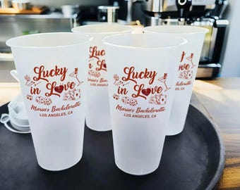 Lucky In Love Bachelorette Weekend Cocktail Party Cups/Bachelorette Party Favors/Hen Night Party Poker Dice Frosted Cups/Bridal Party Favors