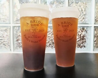 A Bride In A Tini Bit Bridal Shower Cups, Espresso Martini Plastic Frosted Cups, Bridal Shower Favors, Unique Wedding Decor, Bridesmaid Gift