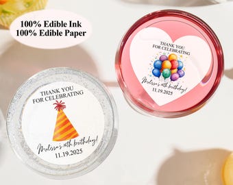 Custom Birthday EDIBLE Wafer Drink Topper, Cocktail Topper, Custom Edible Drink Topper, Birthday Party Decor, Happy Birthday Cupcake Toppers