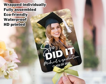 Class of 2025 Senior Graduation Fans with Your Photo/Custom Graduation Ceremony Fans/Grad Paddle Fan/Graduation Party Favor Fans in Bulk