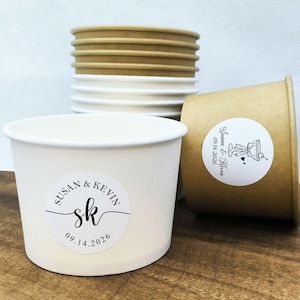 SALE Custom Wedding Ice Cream Cups/Wedding Dessert Bar/Custom Paper Bowls for Wedding/Bulk Disposable Ice Cream Cups/Ice Cream Party Decor