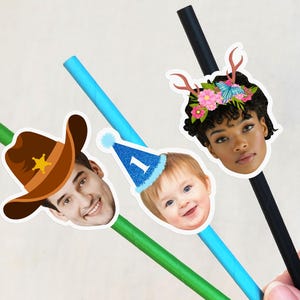 Birthday Party Head Straws, Personalized Face Straws, Face Wearing Birthday Hat Party Favors, Funny Gag Gift Favors, Birthday Decorations