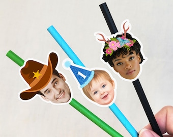 Birthday Party Head Straws, Personalized Face Straws, Face Wearing Birthday Hat Party Favors, Funny Gag Gift Favors, Birthday Decorations