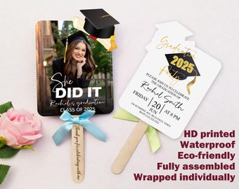 2025 Senior Graduation Fans She Did It Photo Fans Custom Graduation Ceremony Fans/Class of 2025 Grad Paddle Fan/Graduation Party Favor Fans