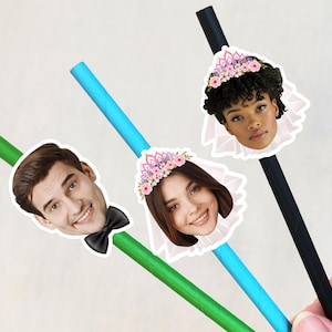Bachelorette Party Head Straws Custom Face Straws Bride Face Straws Groom Face Straws Matching Bridesmaids Funny Gag Gift Favors Party Decor