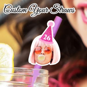 Custom Party Straws for Birthday | Personalized Face Straws | Birthday Party Favors | Birthday Decoration | Birthday Hat Straws | Head Straw