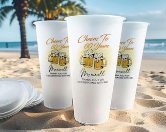 60th Birthday Party Personalized Shatterproof Cups/Cheers to 60 Years Plastic Cup/Birthday Celebration Frosted Cups/Milestone Birthday Favor