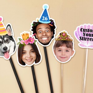 Custom Face Cocktail Stirrers/Funny Birthday Decor/30th, 40th, 50th Birthday/Drink Stirrers Personalized with Face/Party Decor/Swizzle Stick