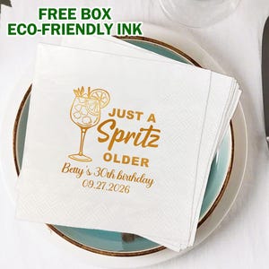 Custom Birthday Napkins With Name - Birthday Party Decor  - Just A Spritz Older Cocktail Napkins - Personalized Party Napkin - Aperol Spritz