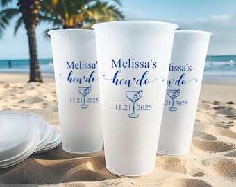 Personalized Hen Do Party Cups, Bachelorette Plastic Drink Cups, Hen Party Decorations, Bridal Shower Favors, Summer Bach Party Frosted Cups