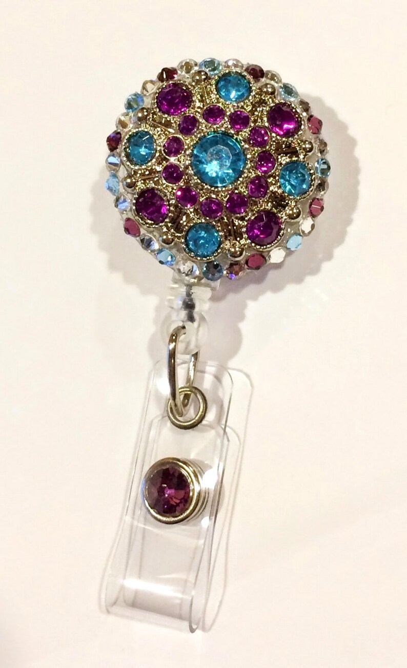 Bright Purple & Teal Swarovski Crystal Embellished ID Badge Etsy