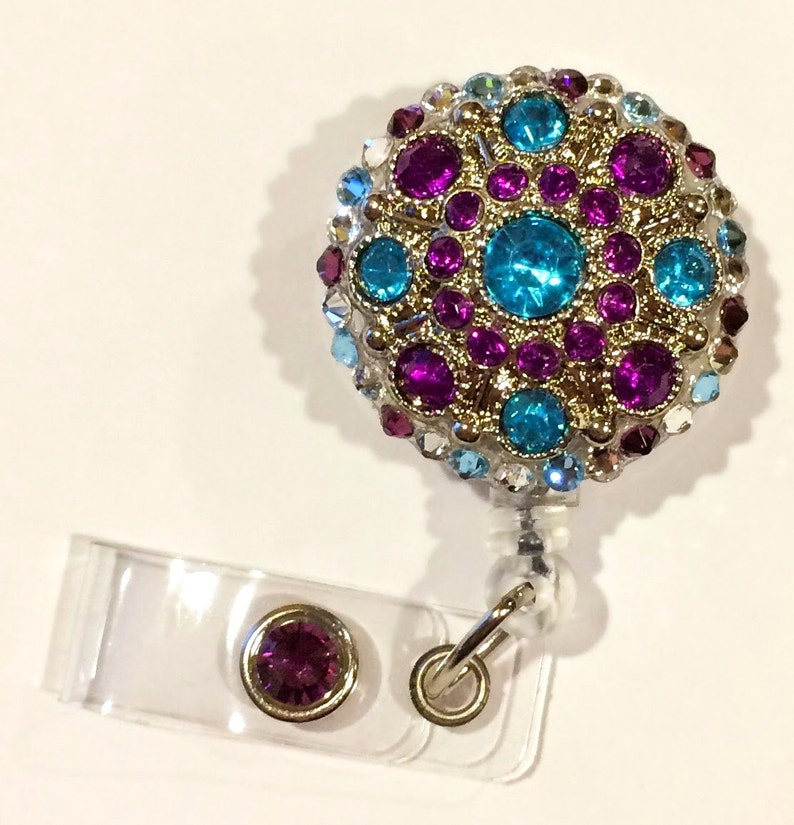 Bright Purple & Teal Swarovski Crystal Embellished ID Badge Etsy