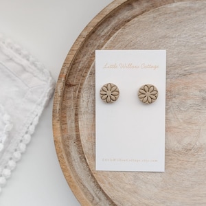 Polymer Clay Earrings | Flower Stamped Earrings | Neutral Earrings | Clay Earrings | Handcrafted | Floral Earrings