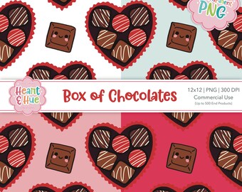 4 Red Box of Chocolates Seamless Files 300 DPI PNG Instant Download Digital Papers Vinyl Fabric Surface Design Valentines Day File