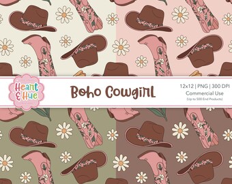 4 Boho Cowgirl Seamless Files 300 DPI PNG Instant Download Digital Papers Vinyl Fabric Surface Design File