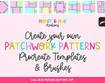 Patchwork Seamless Template Kit für Procreate | Nahtlose Muster Vorlagen + Musterpinsel | Quilt-Stil-Layouts | Nur für Procreate