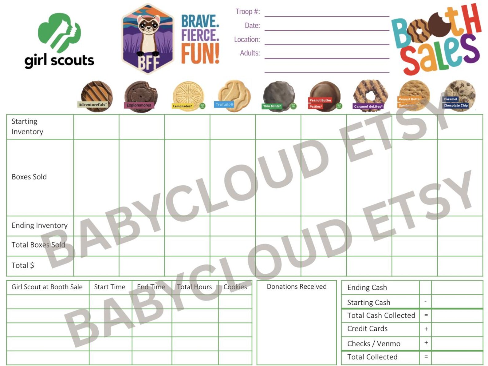 Girl Scout Cookie Booth Tally Sheet ABC Bakers 2026 Inventory Count - Etsy