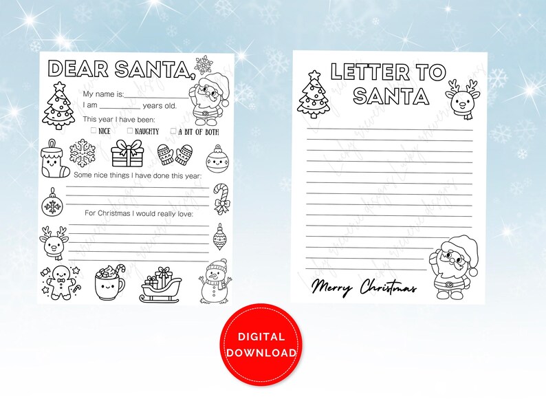 Letter to Santa Coloring Page Printable, Dear Santa Letter, Christmas ...