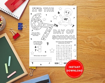 67th Day Of School Activity Sheet Printable, 6 7 Printable For School, Kids Activity Sheet, Six Seven Trending Meme, Digital Download
