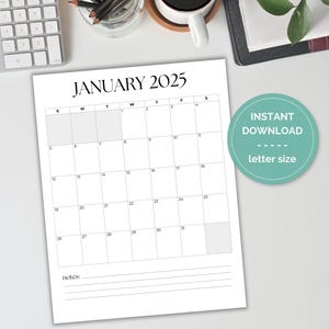 Printable January 2025 Calendar, Monthly Planner, Minimalist 2025 Calendar Instant Digital Download